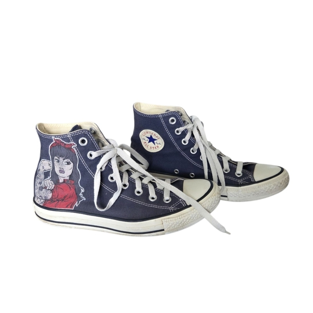 Custom Converse Chuck Taylor All Star High Top Shoes‎ Hand Painted Rosie Sz 8.5